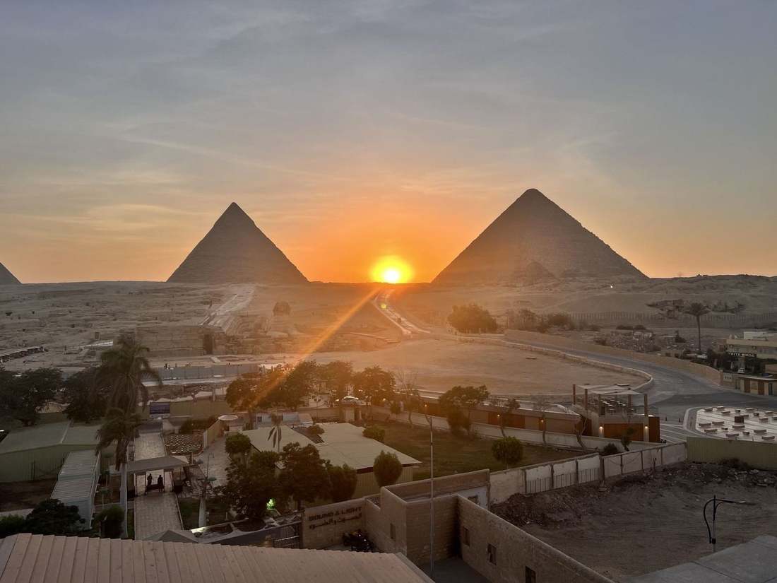 Egyptian pyramids at sunset